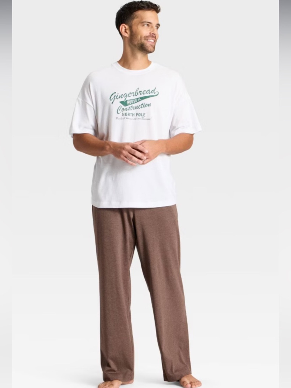 NEW! Men's Short Sleeve T-Shirt & Pant Pajama Set - Gingerbread Construction XL